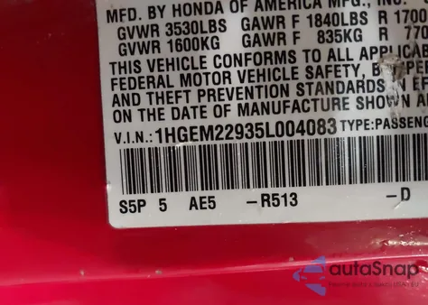 2005 Honda Civic Ex из США, поврежденный, VIN 1HGEM22935L004083